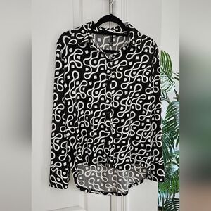 Amisu Brown, Black and White Patterned Women's Top